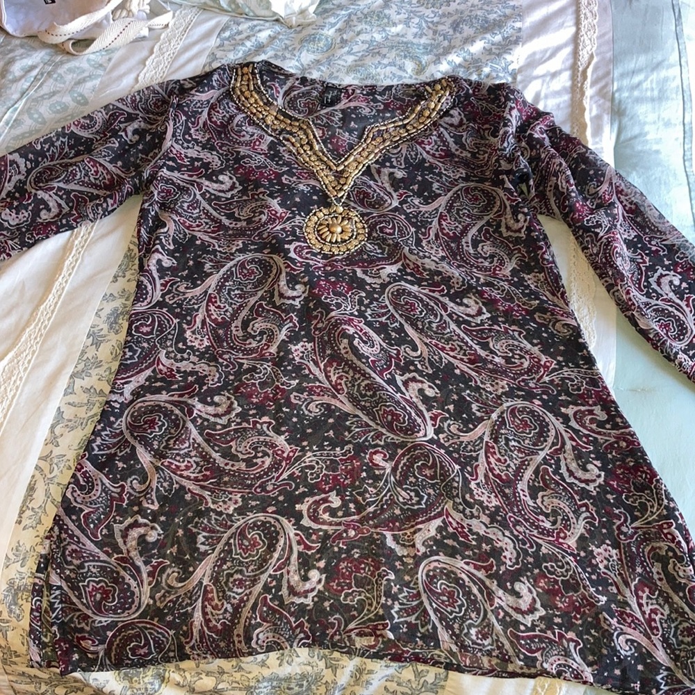 Gold trim beach coverup